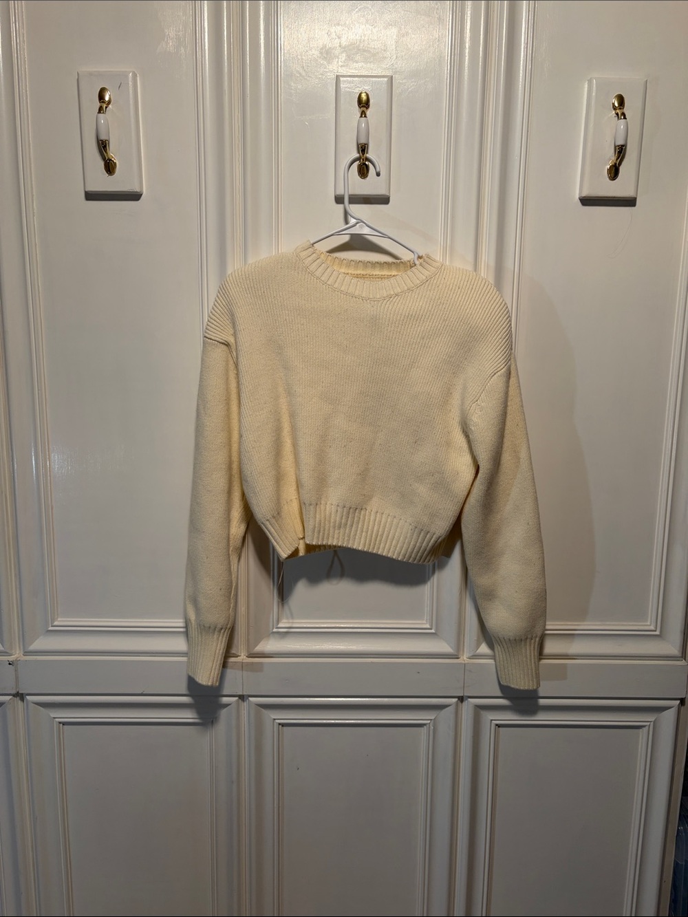 Cropped Cream Crewneck Sweater